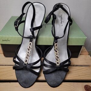 JC Penny Blanche Black Heel Sandals w/ Bling - Size 9 M